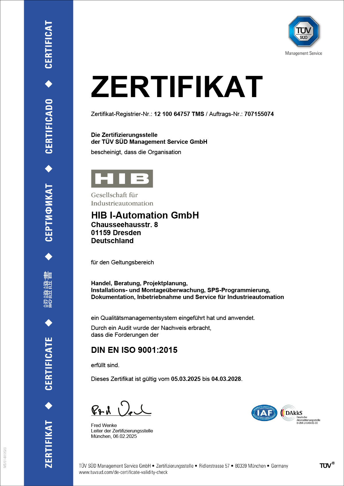 TÜV Rheinland Zertifizierung nach ISO 9001:2015